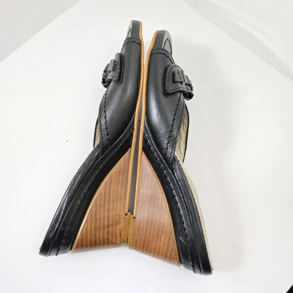 Fly London Gril  Black Wedge slip-on mules Dress Shoes size 39